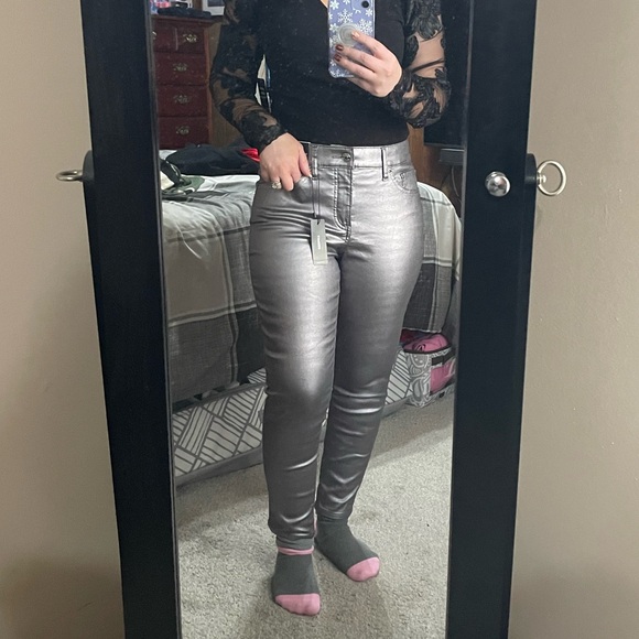 Express Denim - NWT Express skinny mid rise silver metallic jeans